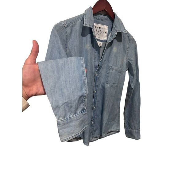 Frank & Eileen Barry Woven Cotton Button-Up Chambray Shirt Light Blue Sz XXS - Picture 2 of 16